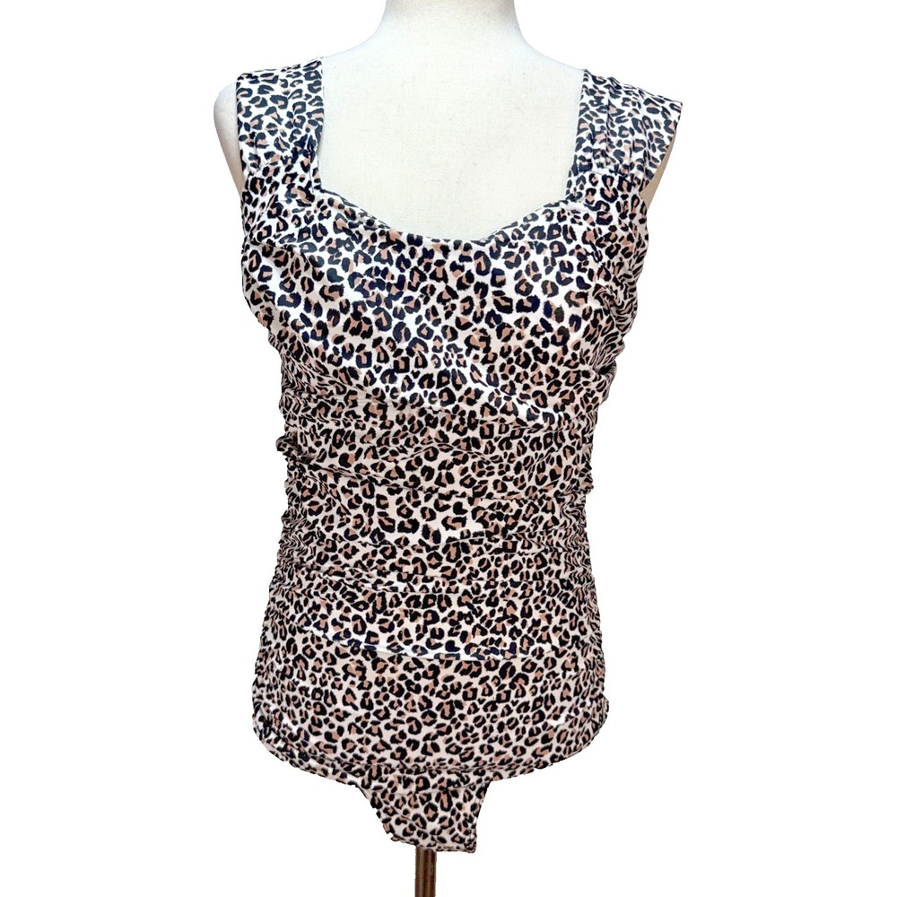 Albion Fit The Savannah One Piece Size L Cheetah Print Wide Straps Ruched Lined
